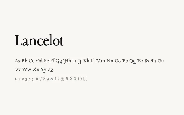 Lancelot specimen from Google Fonts