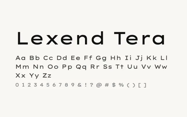 Lexend Tera specimen from Google Fonts