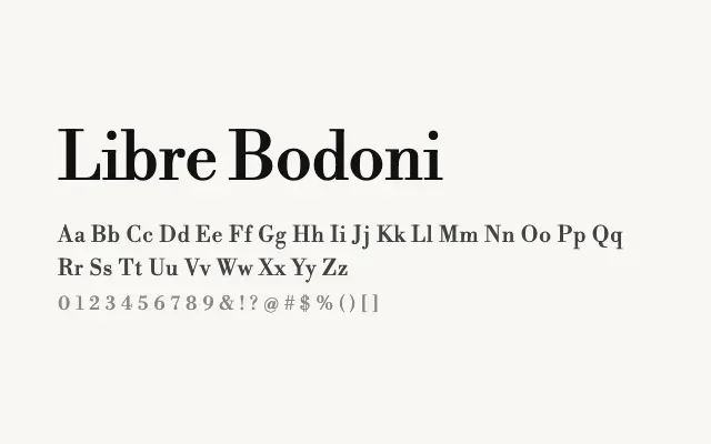 Libre Bodoni specimen from Google Fonts