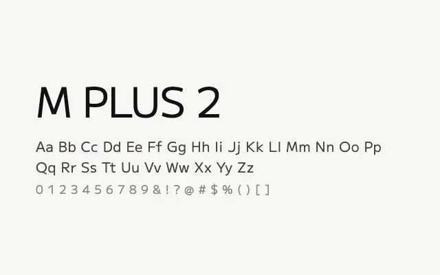 M PLUS 2 specimen from Google Fonts