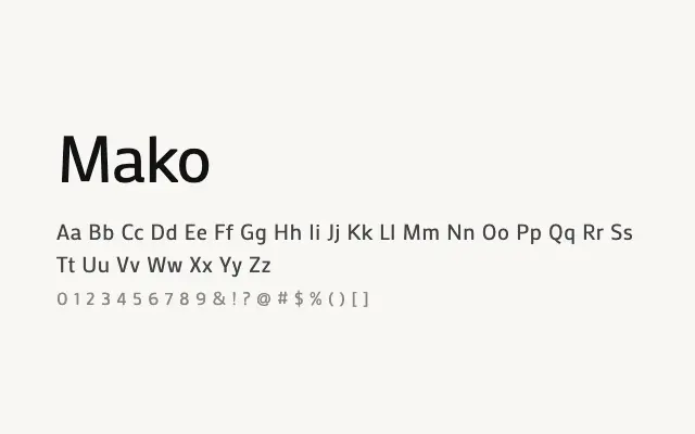 Mako specimen from Google Fonts