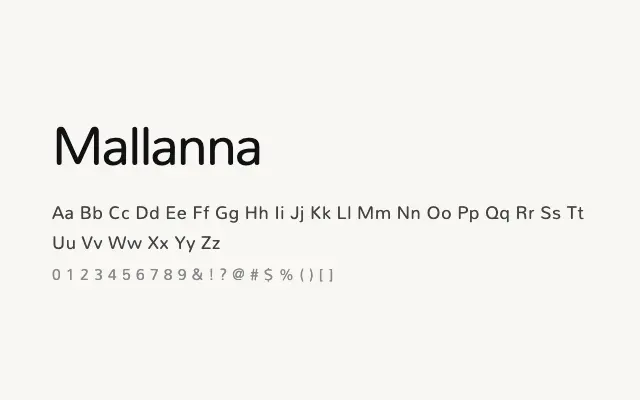 Mallanna specimen from Google Fonts