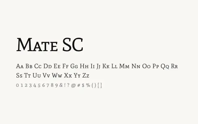 Mate SC specimen from Google Fonts