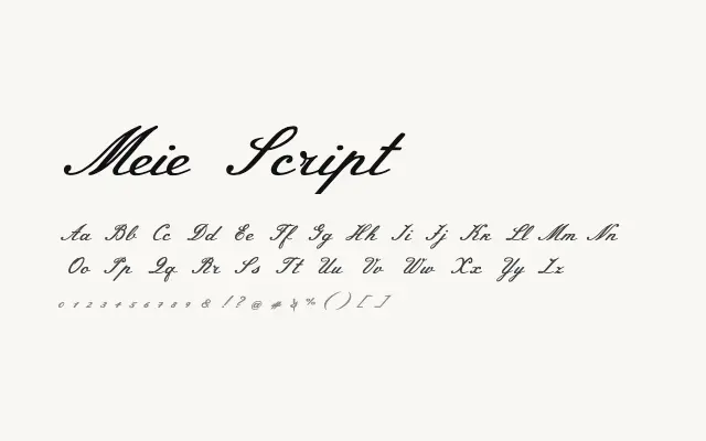 Meie Script specimen from Google Fonts