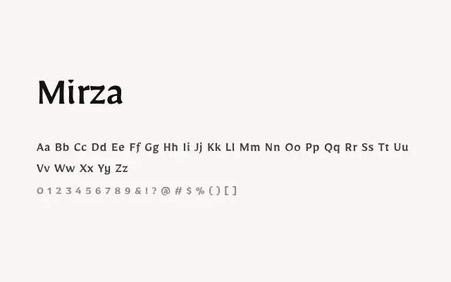 Mirza specimen from Google Fonts
