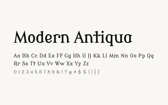 Modern Antiqua specimen from Google Fonts
