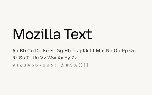 Mozilla Text specimen from Google Fonts