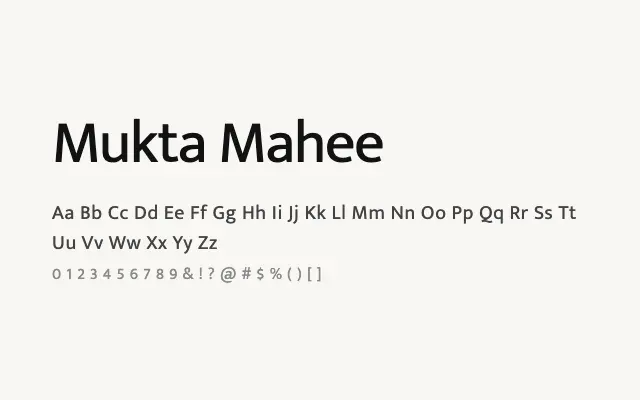 Mukta Mahee specimen from Google Fonts