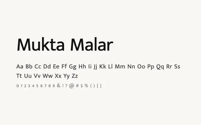 Mukta Malar specimen from Google Fonts
