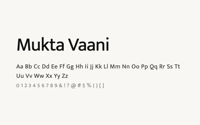 Mukta Vaani specimen from Google Fonts