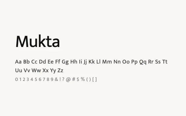 Mukta specimen from Google Fonts