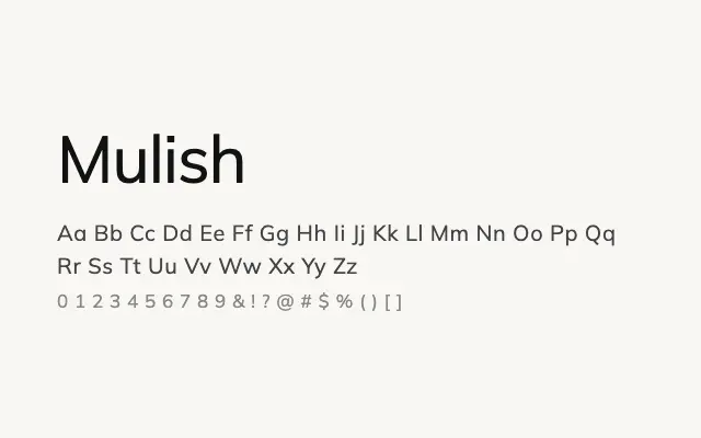 Mulish specimen from Google Fonts