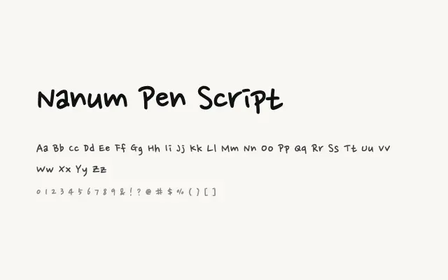 Nanum Pen Script specimen from Google Fonts