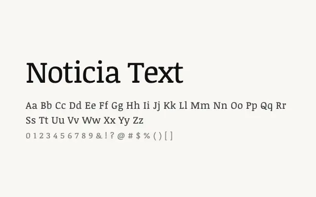 Noticia Text specimen from Google Fonts