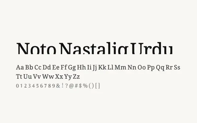 Noto Nastaliq Urdu specimen from Google Fonts