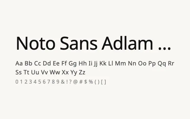 Noto Sans Adlam Unjoined specimen from Google Fonts