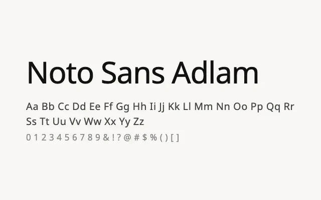 Noto Sans Adlam specimen from Google Fonts