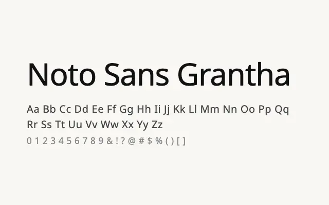 Noto Sans Grantha specimen from Google Fonts