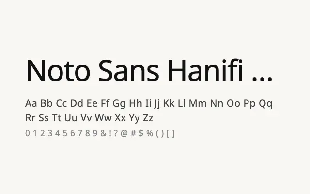 Noto Sans Hanifi Rohingya specimen from Google Fonts