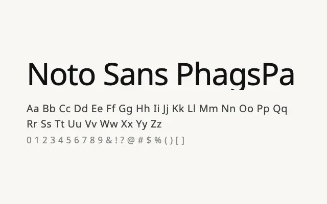 Noto Sans PhagsPa specimen from Google Fonts