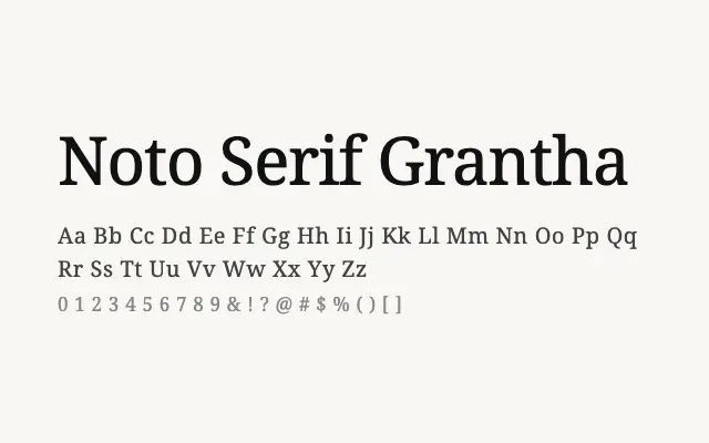 Noto Serif Grantha specimen from Google Fonts