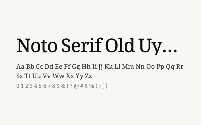Noto Serif Old Uyghur specimen from Google Fonts