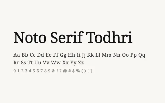 Noto Serif Todhri specimen from Google Fonts