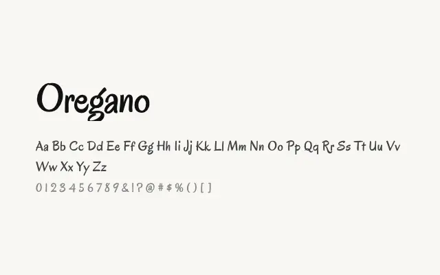 Oregano specimen from Google Fonts