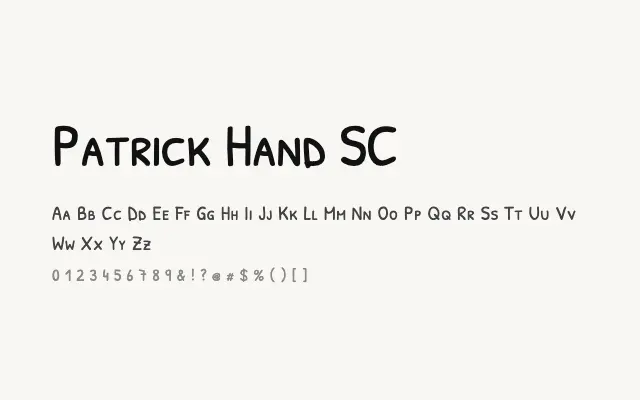 Patrick Hand SC specimen from Google Fonts
