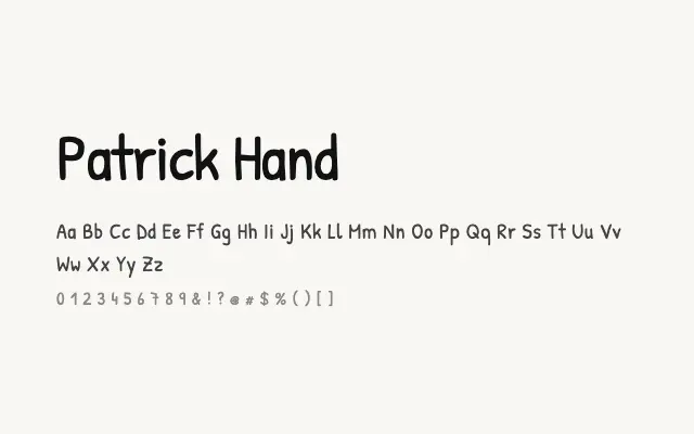 Patrick Hand specimen from Google Fonts