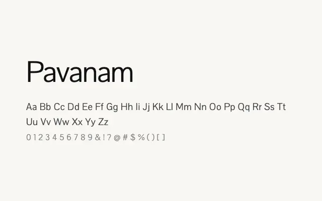 Pavanam specimen from Google Fonts