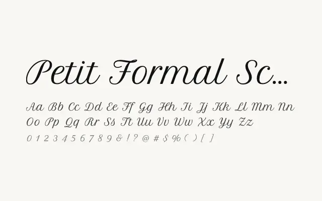 Petit Formal Script specimen from Google Fonts