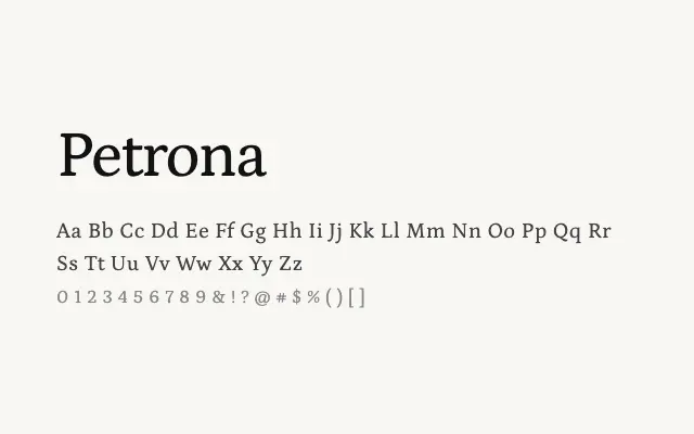 Petrona specimen from Google Fonts