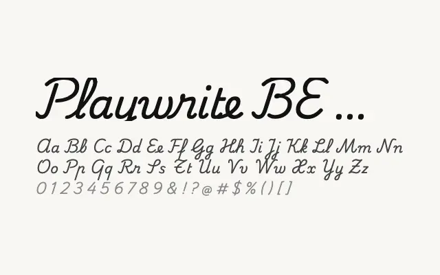 Playwrite BE VLG specimen from Google Fonts