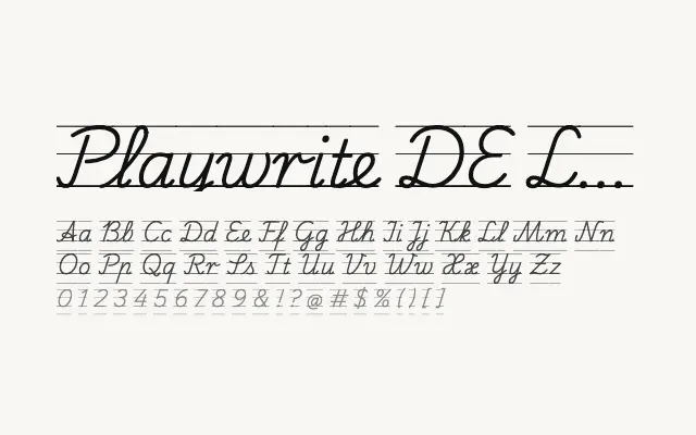 Playwrite DE LA Guides specimen from Google Fonts