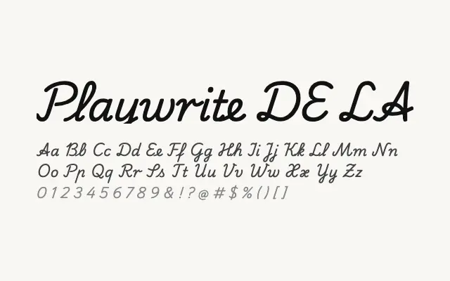Playwrite DE LA specimen from Google Fonts