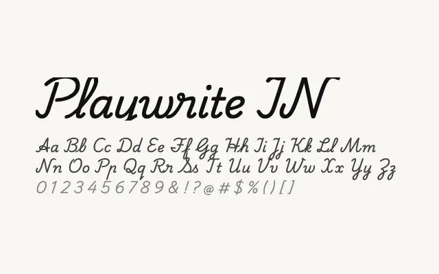 Playwrite IN specimen from Google Fonts