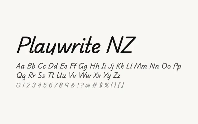 Playwrite NZ specimen from Google Fonts
