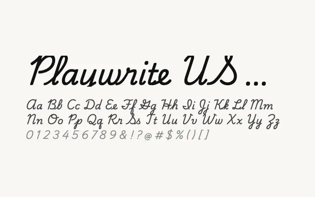 Playwrite US Trad specimen from Google Fonts