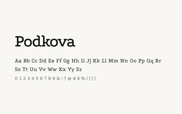 Podkova specimen from Google Fonts