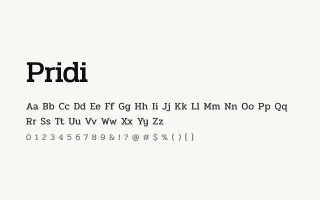 Pridi specimen from Google Fonts