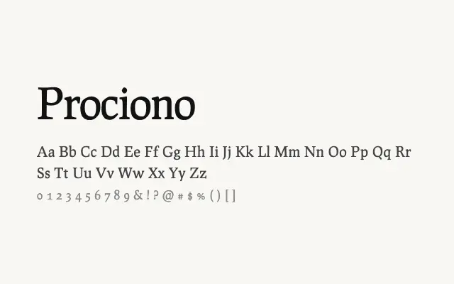 Prociono specimen from Google Fonts