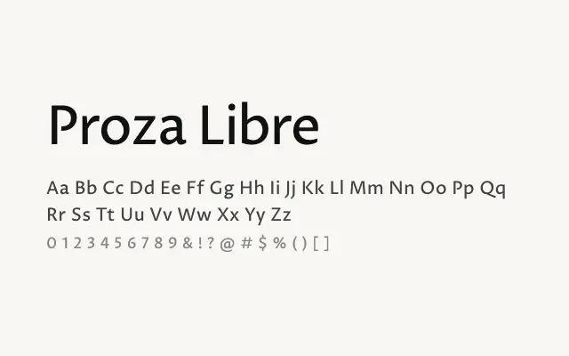 Proza Libre specimen from Google Fonts