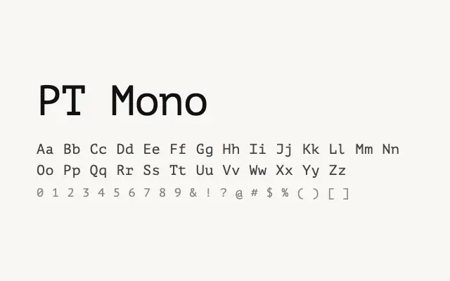 PT Mono specimen from Google Fonts