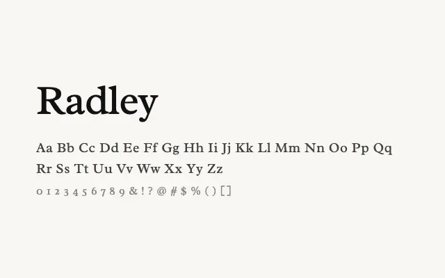 Radley specimen from Google Fonts