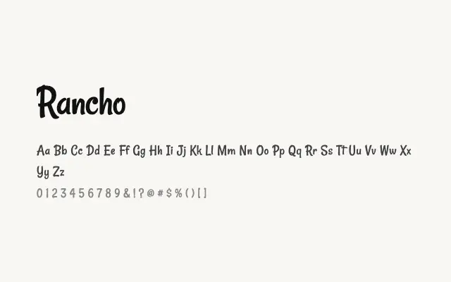 Rancho specimen from Google Fonts