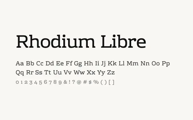 Rhodium Libre specimen from Google Fonts