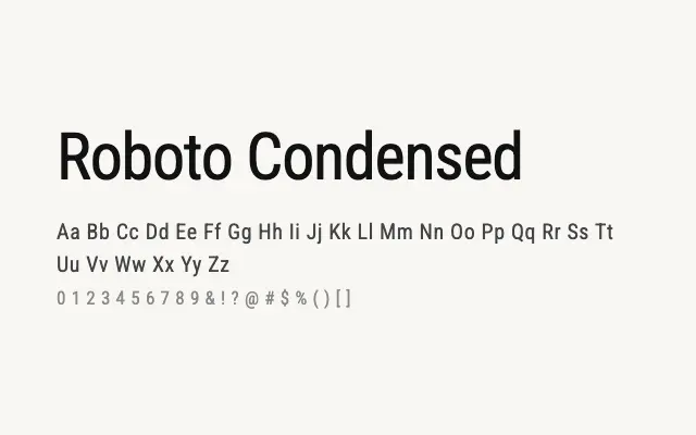Roboto Condensed specimen from Google Fonts