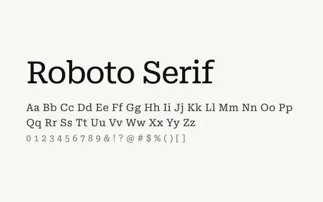 Roboto Serif specimen from Google Fonts