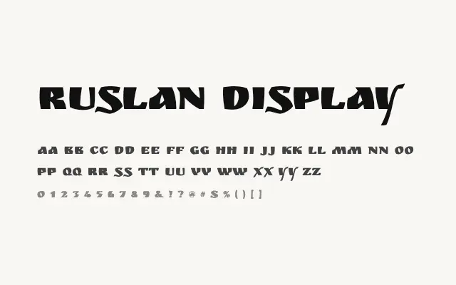 Ruslan Display specimen from Google Fonts